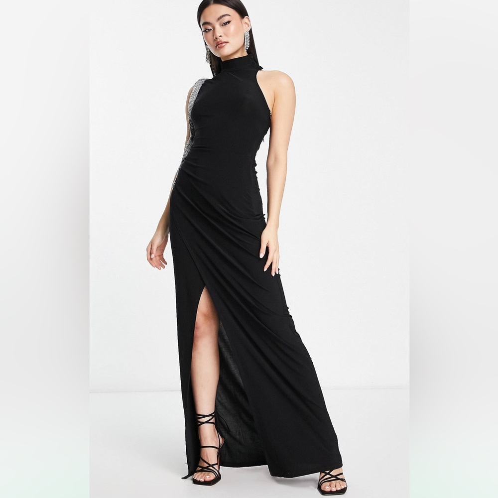 Black high neck formal gown
